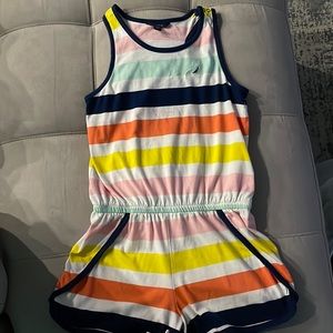 Nautica girls size 8/10 jumper/romper. In good used condition. Multi colored.